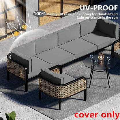 14 Piece Outdoor Patio Waterproof Cushion Covers, Fits 6-Seat Wicker Rattan Sectional Couch Chair Furniture Cover Replacement Set - Fade-Resistant Patio Cushion Covers with Zipper