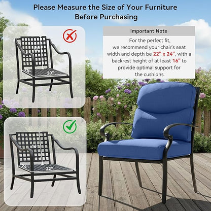Outdoor Chair Cushions for Patio Furniture - 1 Pack Outside High Back Comfortable Thickened Pillow 22x24 with Zipper Cover for Wicker Rocking Swivel Chairs Loveseat Sofa – Blue/Crescent