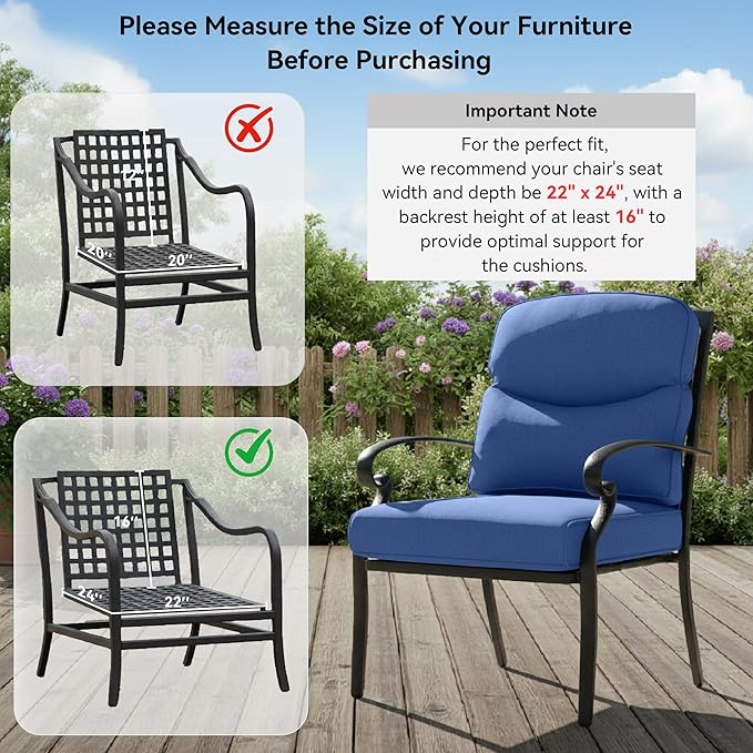 Patio Chair Cushions 5 Packs - Outside 22x24 High Back Water-Resistant Cushion with Zipper Cover for Outdoor Glider Rocking Chairs Loveseat 3-seat Couch Sofa – Blue/Crescent