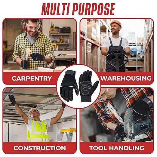 HANDLANDY Work Gloves Mens & Women 3 Pairs, Utility Safety Mechanic Working Gloves Touch Screen, Flexible Breathable Yard Work Gloves (Large, Black)