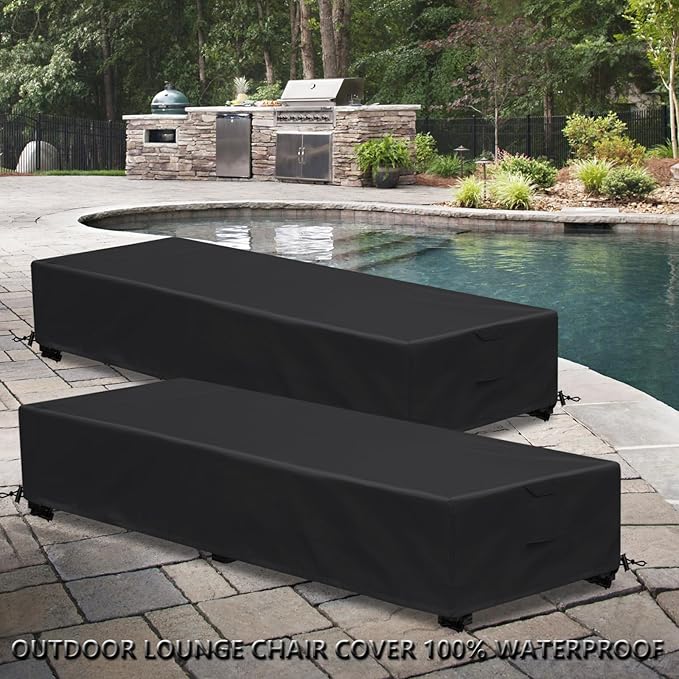 Waterproof Patio Lounge Chair Cover 4 Pack Outdoor Chaise Lounge Covers 600D Weather Resistant Material, UV Protection, Windproof Design Outside Furniture Covers 80" x 28" x 14" H,Black