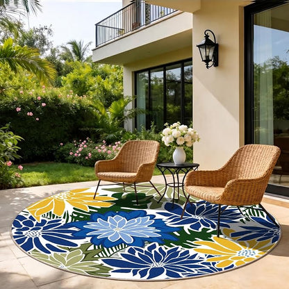 ZonLi Colorful Outdoor Rug 6x6Ft Waterproof Multicolored Indoor Area Rug Washable Outdoor Patio Rugs Tropical Floral Non Slip Outdoor Carpet for Living Room, Pool,Backyard,Deck,Camping