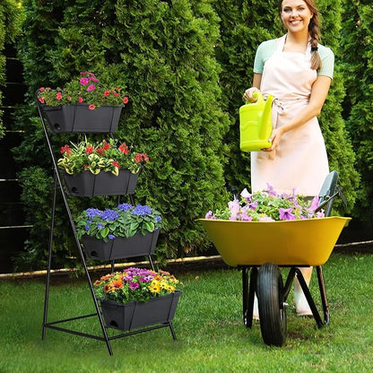4 Tier Vertical Garden Planter Herb Garden Planter Outdoor Planters for Outdoor Plants Standing Vertical Raised Garden Bed Tiered Garden Vegetable Planter with Drainage Holes (Grey)