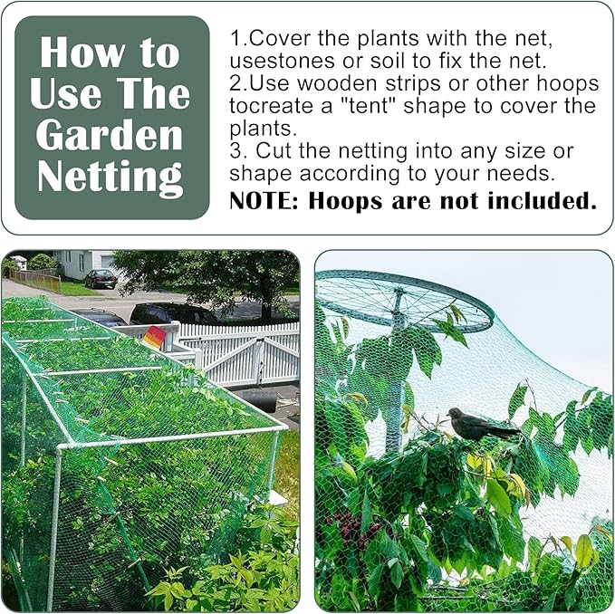 Unves Garden Netting, 13 x 33 FT Reusable Heavy Duty Bird Netting, Fruit Tree Net Covers for Seedlings Plants, Vegetables Protection, Green