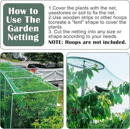 Unves Garden Netting, 13 x 33 FT Reusable Heavy Duty Bird Netting, Fruit Tree Net Covers for Seedlings Plants, Vegetables Protection, Green