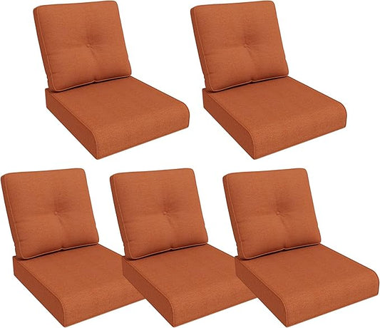 Outdoor Chair Cushions Set for Patio Furniture, 22x25/22x24 Inch, Waterproof & Fade Resistant Patio Chair Cushions, Thick Patio Furniture Cushion for Chair, Sofa, and Couch (Orange, 5 Set)