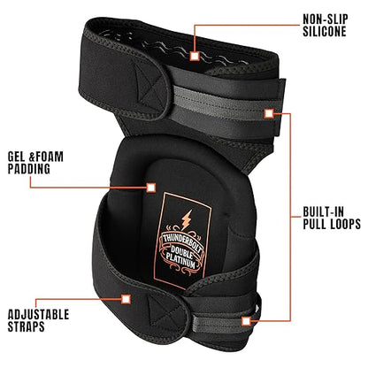 Thunderbolt Knee Pads for Men Construction Knee Pads for Work for Men and Women with Double Gel for Gardening Flooring Roofing Heavy Duty with Extra Thick Foam and Strong Adjustable Non-Slip Straps