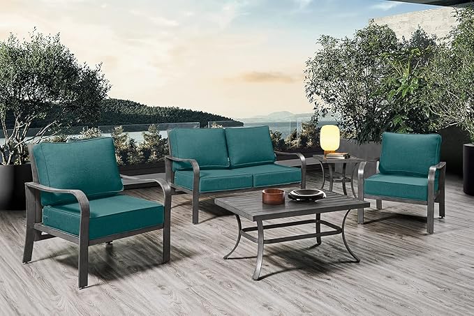 ARTPLAN Olefin 24x24 Deep Seat Patio Cushions for Outdoor Furniture,Extra 6 inch Thick,Back 18"x24",Removable,Replacement,Solid/Floral,Outdoor/Indoor,Aqua