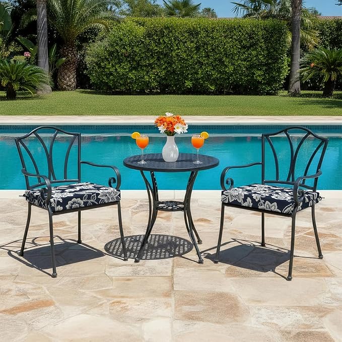LVTXIII Outdoor Seat Cushions Set of 2 Square Chair Cushions with Ties, Patio Chair Pads for Home Office and Patio Garden Furniture Decoration 22"x22"x3", ‌Elegant Vines Navy