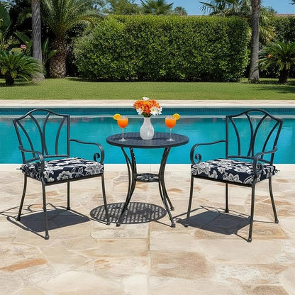 LVTXIII Outdoor Seat Cushions Set of 2 Square Chair Cushions with Ties, Patio Chair Pads for Home Office and Patio Garden Furniture Decoration 22"x22"x3", ‌Elegant Vines Navy