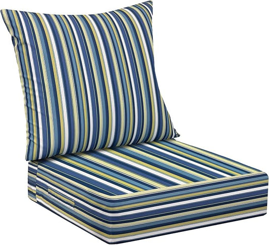 Outdoor Cushions for Patio Furniture,Outdoor Seat Cushion Set 24 x 24 x 4 Inch,Waterproof & Fade Resistant Outdoor Chair Cushions, Patio Chair Cushion, Blue Stripe