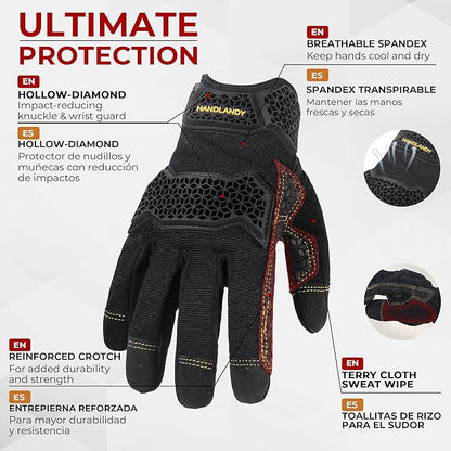 HANDLANDY Work Gloves for Men & Women, Utility Mechanic Working Gloves Touch Screen, Flexible Gardening Gloves for Yard