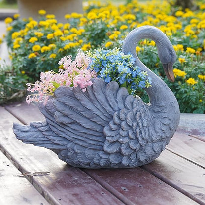 Unique Planters Swan Flower Pot Large – 18.5 Inch Planter Pots for Indoor Outdoor Concrete Finish Animal Swan Planters Resin Planter Garden Decoration Pot for Plants 18.5*9.75*14.5 Inch LC Lcdecohome