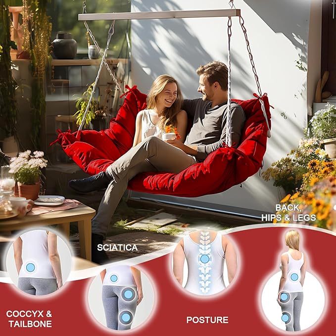 Outdoor Swing Cushions 3 Seater Waterproof, Replacement Bench Cushions for Outdoor Patio Furniture with Backrest, Porch Swing Cushion with Ties for Lawn and Garden (Red, 40x40in)