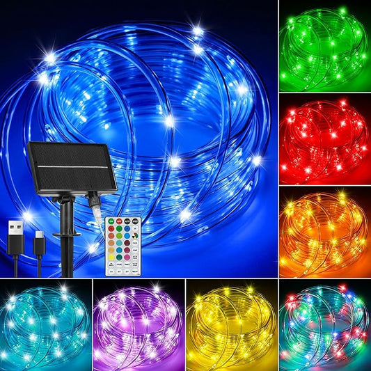 Solar Rope Lights Outdoor Waterproof, 33FT 100LED 18 Colors Changing Outdoor String Lights Tube Fairy Light with Remote & 8 Modes Trampoline Light for Camping Pool Tree Garden Yard Home Holiday Decor