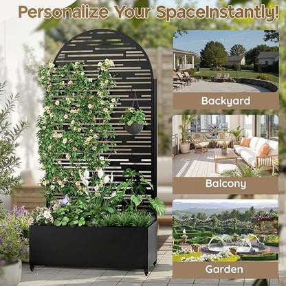 Metal Raised Garden Bed with Trellis & Wheels,72" x 35"x 15.7" Planter Box with Trellis,Privacy Planters for Patio,Garden Bed for Climbing Plants,Suitable for Climbing Plants and Vegetables,Black