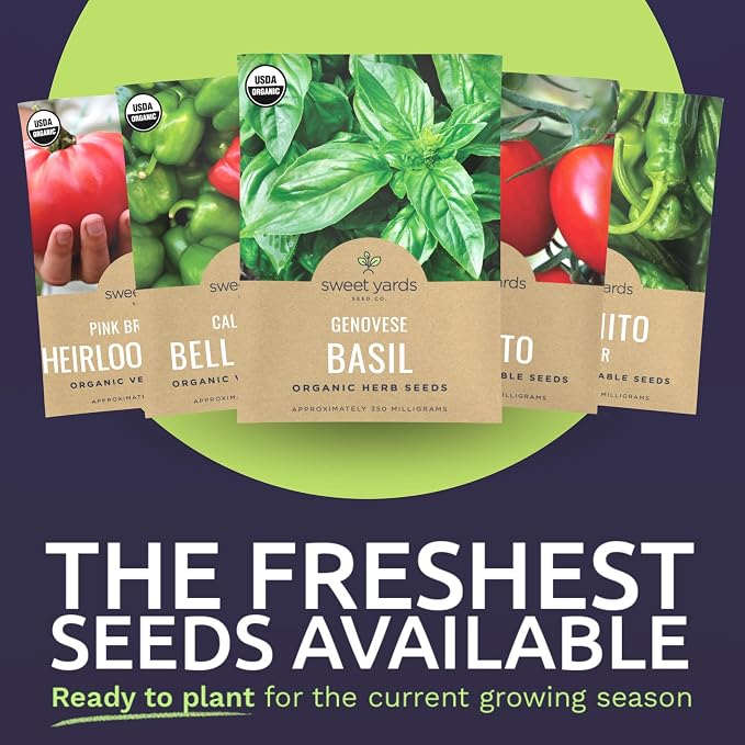 Organic Summer Seeds Variety Pack - 12 Individual Packs - 2026 Season - Basil, Tomatoes, Cucumber, Watermelon and More! for Indoor & Outdoor Planting (Non-GMO, Certified Organic)