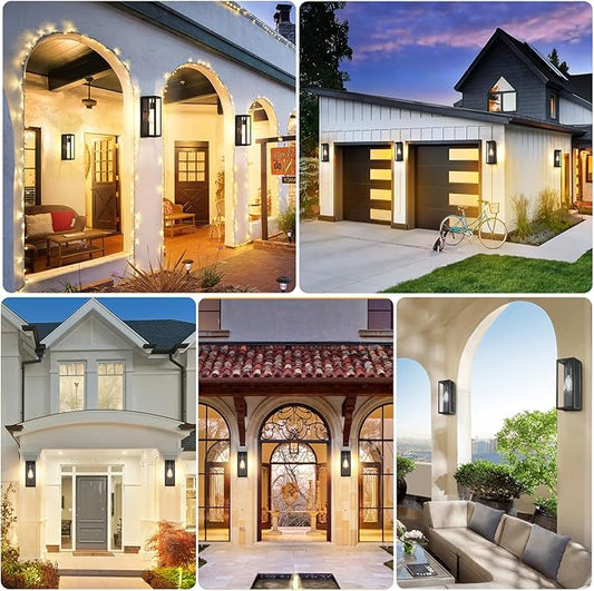 9.5'' Small Outdoor Exterior Wall Lights for House 2Pack, Waterproof Matte Black Outdoor Front Porch Lights with Tempered Glass, Outside Lighting Fixtures Garage Sconces Wall Mount, Bulb Not Included