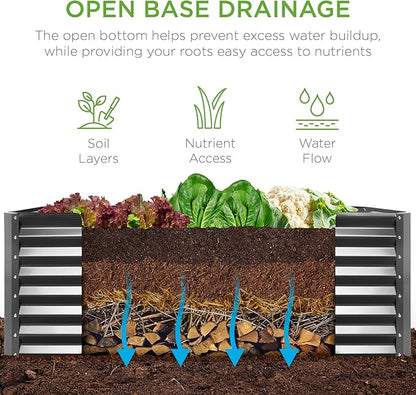 Best Choice Products 4x2x2ft Outdoor Metal Raised Garden Bed, Deep Root Planter Box for Vegetables, Flowers, Herbs w/ 119 Gallon Capacity - Gray