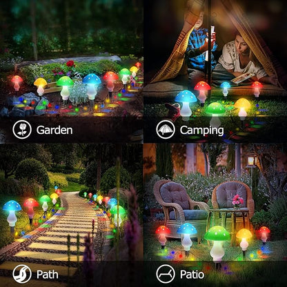 Upgraded Outdoor Solar Garden Lights, 8 Pack 50 LED Mushroom Outdoor 8 Modes 23ft Waterproof Solar Powered Landscape Cute Fairy String Light for Yard Patio Outside Decor（Multicolor）