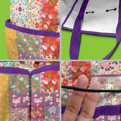 Boho Garden Tool Bag - Waterproof Floral Garden Tote with 8 Pockets, Large Storage Home Organizer Gardening Tool Oxford Bag for Garden Tools Kits Holder, Ideal Outdoor Gardening Gift for Women & Men