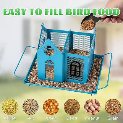 Solar Bird Feeder for Outdoors - Blue Metal Hanging Bird Feeder with Solar Light, Decorative for Wild Cardinals, Finches, Weatherproof Backyard Garden Decor Ideal Gift for Women Mom Grandma