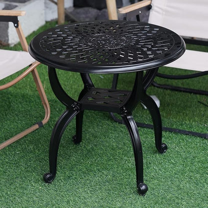 YKSY&YKSY Jardin DE Centennial Cast Aluminum Side/End Table, Anti-Rust Coffee Bistro Table for Outdoor, Patio, Indoor, Garden, Porch, Balcony (Round Black) 1