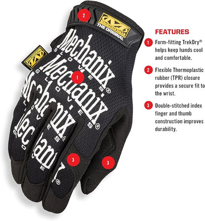 Mechanix Wear Original Work Gloves - Multi-Purpose Outdoor Work Gloves - Secure Fit - Durable & Machine Washable - Breathable & Comfortable - XX-Small - Black
