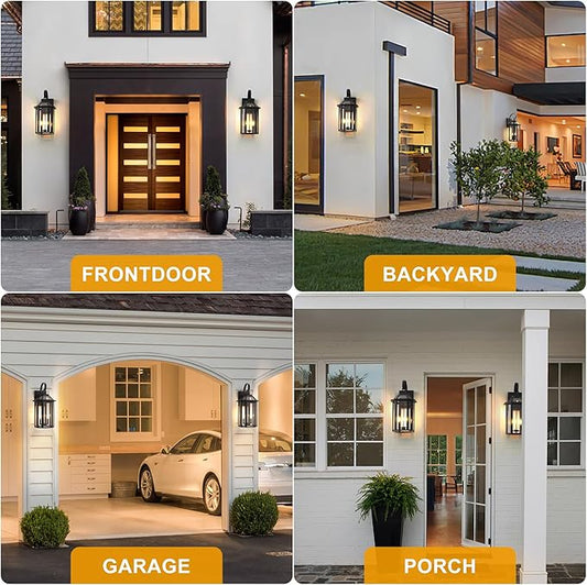 Large Outdoor Wall Lantern 2-Light, 26.3 Inch Waterproof Exterior Wall Sconce Light Fixtures, Glass Porch Lights for Front Door, Patio, and House Garage, Black