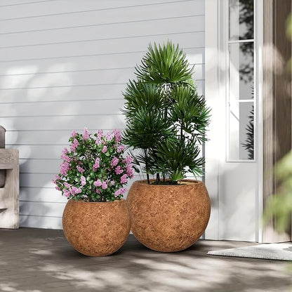 Panlaolao 10 H x 14" Dia (10" Pot Opening) Round Fiberstone Planter with Drainage Hole, White, Indoor/Outdoor Large Plant Pot for Home Patio Garden, Ideal for Large Plants-Camel