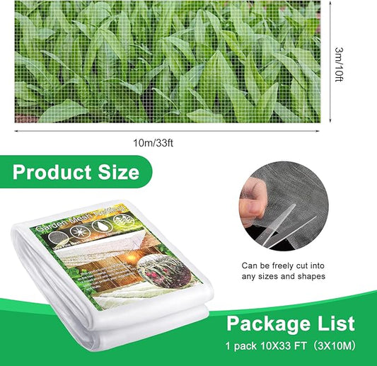 10 X 33FT Garden Mesh Insect Netting Pest Barrier, Garden Bug Netting Plant Mesh for Raised Beds Blueberry Bushes, Figs, Plants, Vegetables Protection