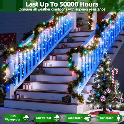 1332 LED Christmas Lights with 296 Drops,132ft 12 Modes Hanging ice String Lights with Timer & Dimmable & Waterproof, Plug-in Fairy Lights for Holiday Wedding Party Christmas Decor Blue & CoolWhite