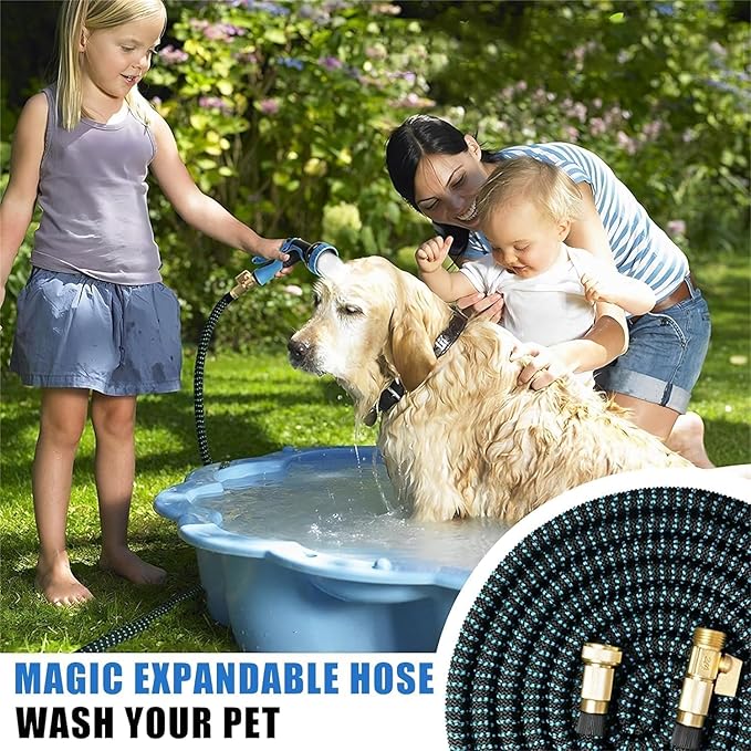 75 ft Expandable Garden Hose - Kink Free Flexible Water Hose with Thumb-Controlled 10-Function Nozzle, 3/4 Solid Connectors, Durable 3750D Fabric, 4-Layer Latex Core
