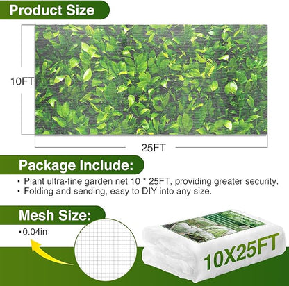 10 X 25FT Garden Mesh Netting Barrier,Fruit Tree Plant Netting for Vegetable Blueberry Bushes Plant Row Cover Screen Protection