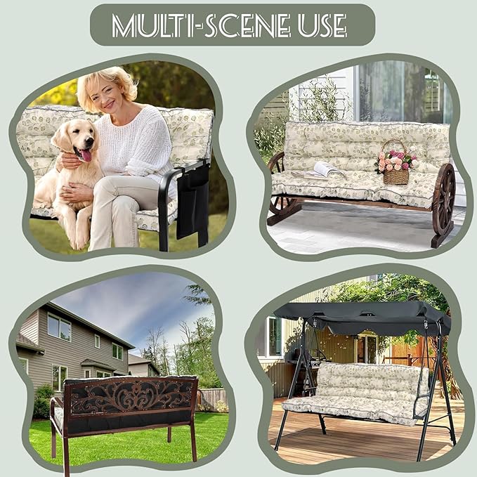 Replacement Cushions for Swing, Swing Cushions 3 Seater Replacement, Waterproof Thicken Washable Pad Cushion for Outdoor Indoor Furniture Swing Patio (White Leaves, 40x63 inch)