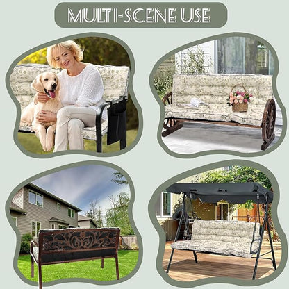 Replacement Cushions for Swing, Swing Cushions 3 Seater Replacement, Waterproof Thicken Washable Pad Cushion for Outdoor Indoor Furniture Swing Patio (White Leaves, 40x63 inch)