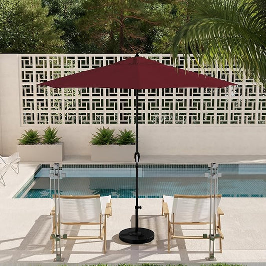 California Umbrella 9' Rd Aluminum Patio Umbrella, Crank Lift, Auto Tilt, Black Finish, 4yr Fade Warranty, Burgundy