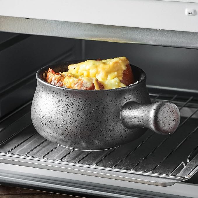 vicrays French Onion Soup Bowls With Handles, 26 Ounce for Soup, Chili, Beef Stew, Chip Resistant, Dishwasher Microwave Safe, Set of 4 (Gray)