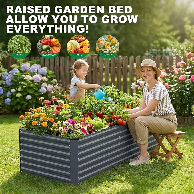 6x3x2FT Galvanized Raised Garden Bed, Outdoor Metal Raised Planter Box for Vegetables, Elevated Rust-Resistant Rectangle Gardening Container Kit with Reinforced Panels for Backyard, Patio(Grey)