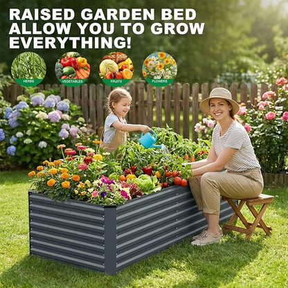 6x3x2FT Galvanized Raised Garden Bed, Outdoor Metal Raised Planter Box for Vegetables, Elevated Rust-Resistant Rectangle Gardening Container Kit with Reinforced Panels for Backyard, Patio(Grey)