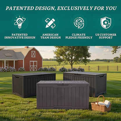 YITAHOME 100 Gallon Large Outdoor Deck Box, Waterproof Resin Storage Box, Lockable Indoor Outdoor Storage Container for Patio Furniture Cushions, Pool Accessories, Garden Tools, Dark Gray
