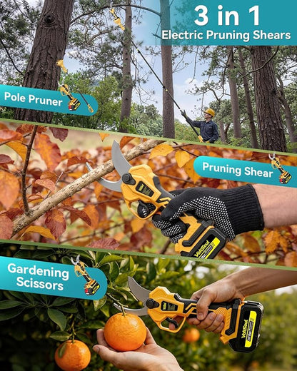 2-in-1 Electric Pruning Shears Cordless with Extension Pole:Electric Tree Pruner with 1.6 Inch Cutting Diameter,12.8Ft Reach,Dual 4.0Ah Battery powered pruner for High Branch Cutter&Tree Trimming