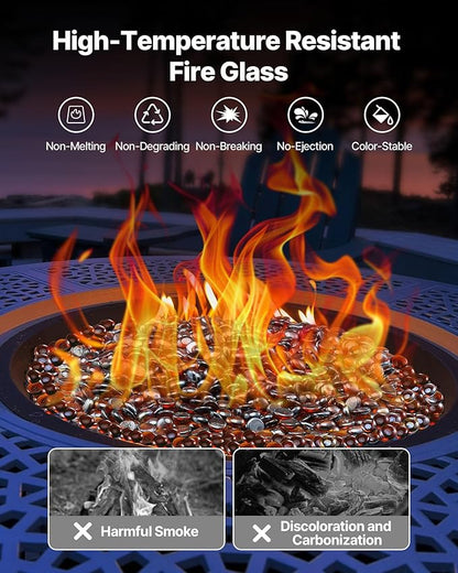 VEVOR Fire Glass, 10LBS / 4.5KG High-Temperature Resistant Fireplace Rocks, 3/4-Inch / 19.05 mm Reflective & Smokeless Firepit Glass Beads, High Luster Stone Landscaping for Fire Pit Table, Rich Amber