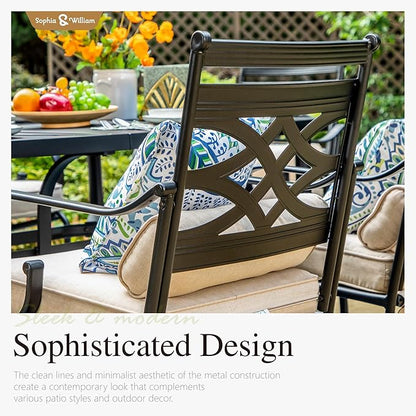 Sophia & William Patio Dining Set for 6 | 13ft Patio Umbrella Beige | 4 Fixed Chairs | 2 Swivel Patio Dining Chairs | Removable Seat Cushions | Black 59" Patio Dining Table