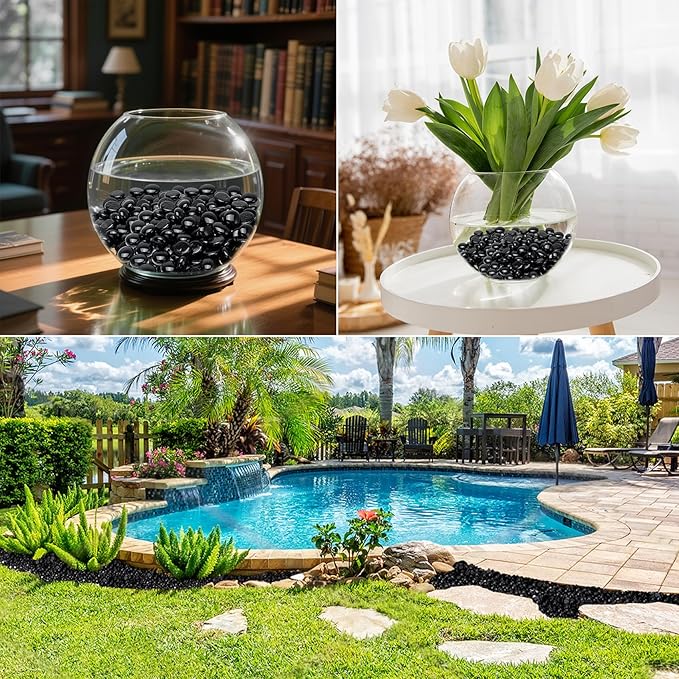 Skyflame 10-Pound Fire Glass Beads for Fire Pit Fireplace, 1/2-Inch Size Onyx Black Reflective Decorative Blended Fireglass Drops for Landscaping