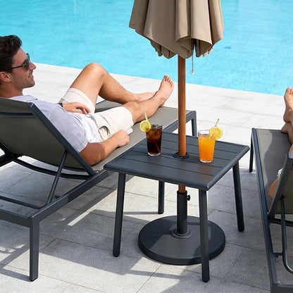 Small Metal Outdoor Side Table with Umbrella Hole Set of 2, Sqaure Patio Coffee Bistro Table End Table, Umbrella Table with Hole for Poolside Yard Porch Deck Balcony,19.7x19.7 inches, Black