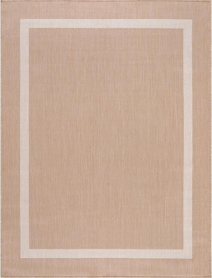 Bordered Outdoor Rug 9x12 Washable Outside Carpet for Indoor Patio Porch Waterproof Easy Cleaning Non Shedding Area Rugs Beige 9 x 12