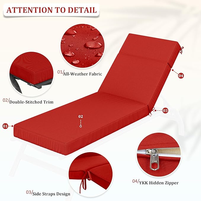 Chaise Lounge Cushions Outdoor, 80" L X 26" W X 4" D Lounge Chair Cushions for Outdoor Furniture, High-Density Foam Outdoor Chaise Cushion-Waterproof Fade-Resistant ThickPatio lounge chair cushion