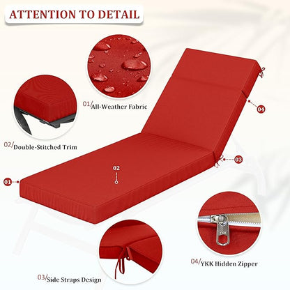 Chaise Lounge Cushions Outdoor, 80" L X 26" W X 4" D Lounge Chair Cushions for Outdoor Furniture, High-Density Foam Outdoor Chaise Cushion-Waterproof Fade-Resistant ThickPatio lounge chair cushion