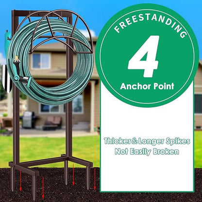 TomCare Garden Hose Holder Upgraded 4 Spikes Water Hose Holder with 2 Tool Hooks Sturdy Hose Reel Holds 150ft Hose Freestanding Hose Stand Hose Hanger Hose Storage for Outside Yard Lawn, Bronze